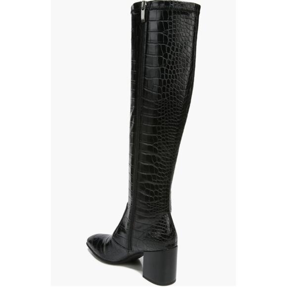 Franco Sarto 8 Talfer Boot Black Croc Tall High Knee Height Block Heel - Picture 3 of 11